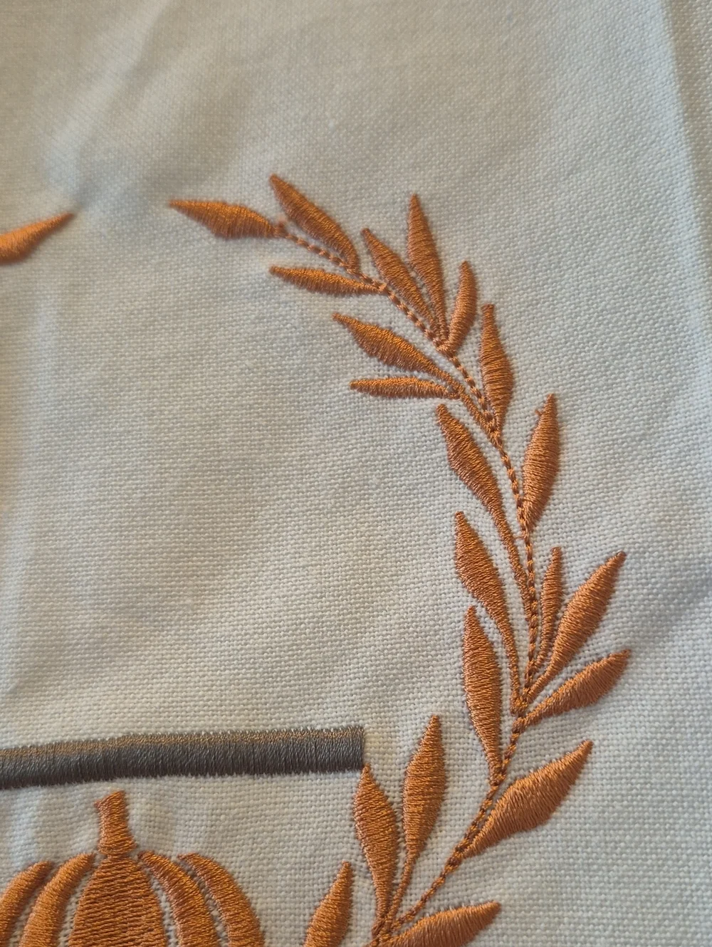 Linen Fall Kitchen Guest Room Tea Towel Initial L Pumpkin Orange Vine Embroidery